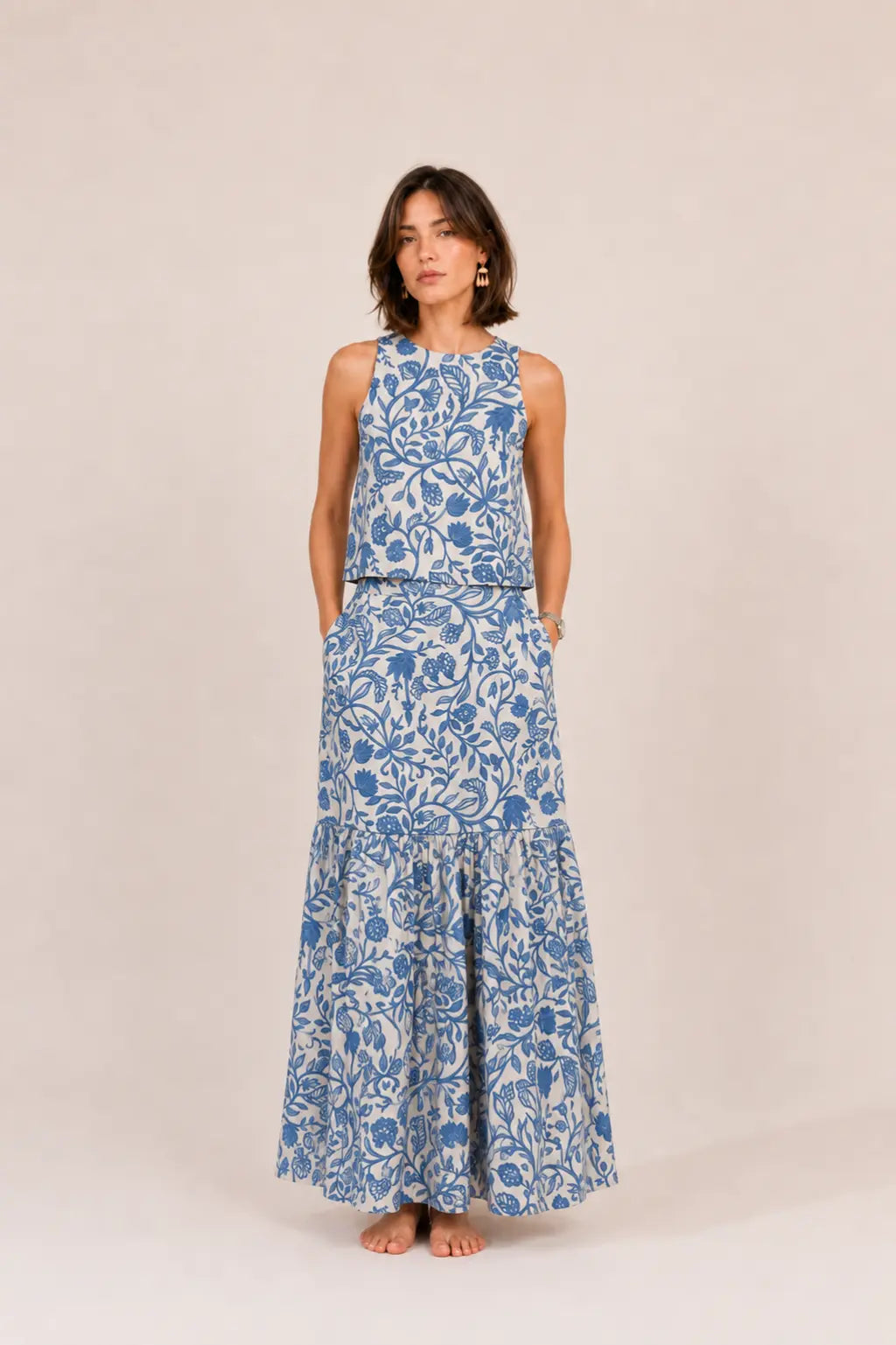 BLUE BOTANICAL MAXI SKIRT