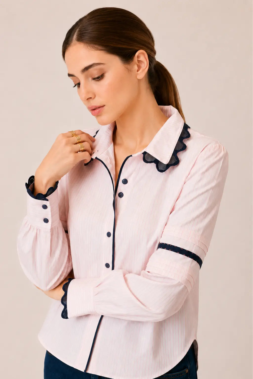 PINK STRIPE LONG SLEEVE BLOUSE