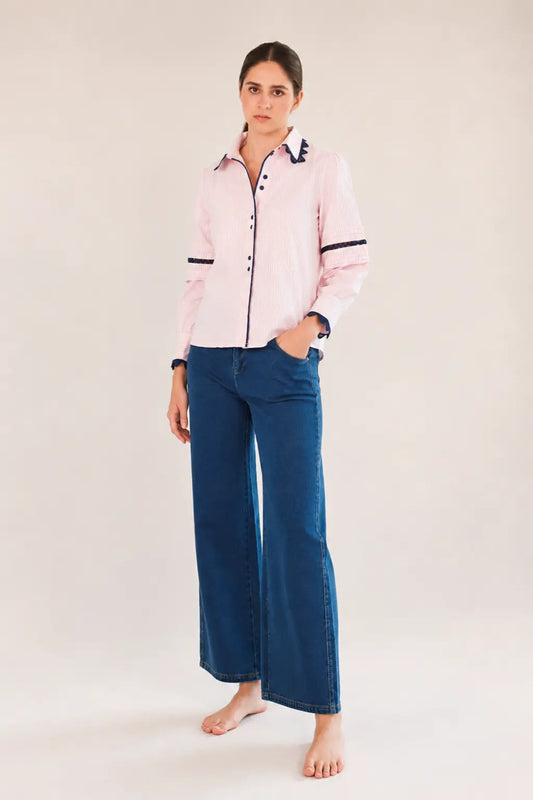PINK STRIPE LONG SLEEVE BLOUSE