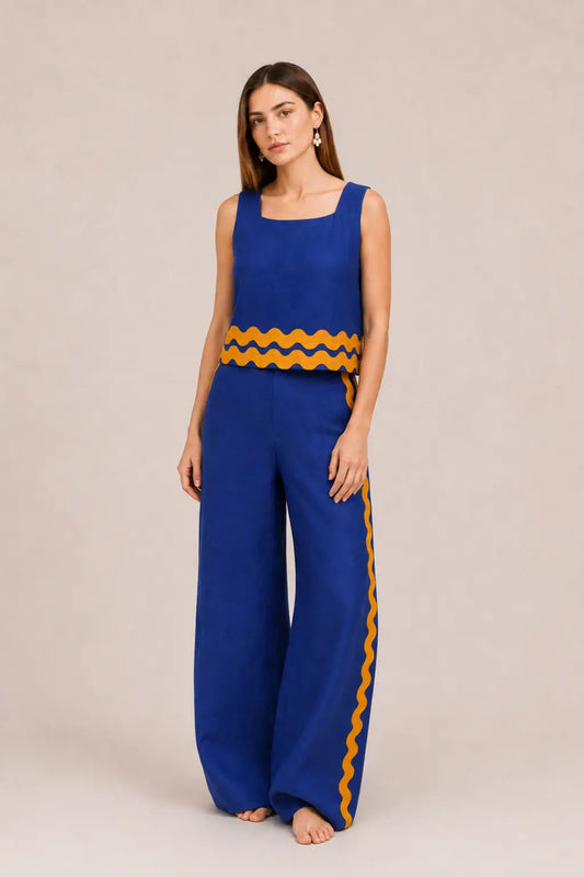 COBALT & MUSTARD TRIM PANT