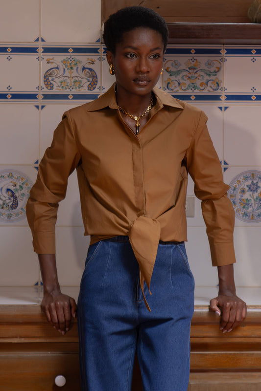 CARAMEL POPLIN BLOUSE