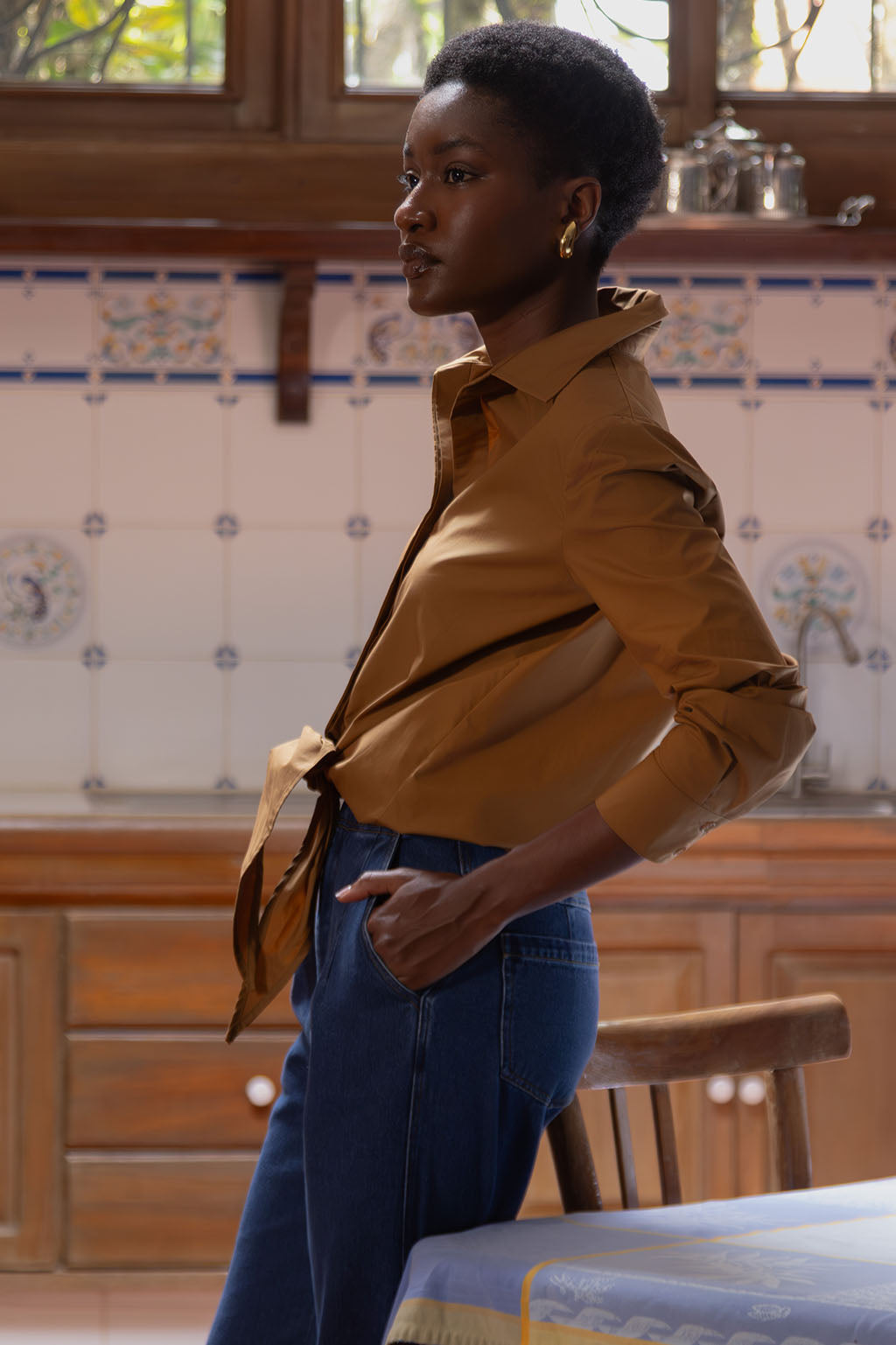 CARAMEL POPLIN BLOUSE