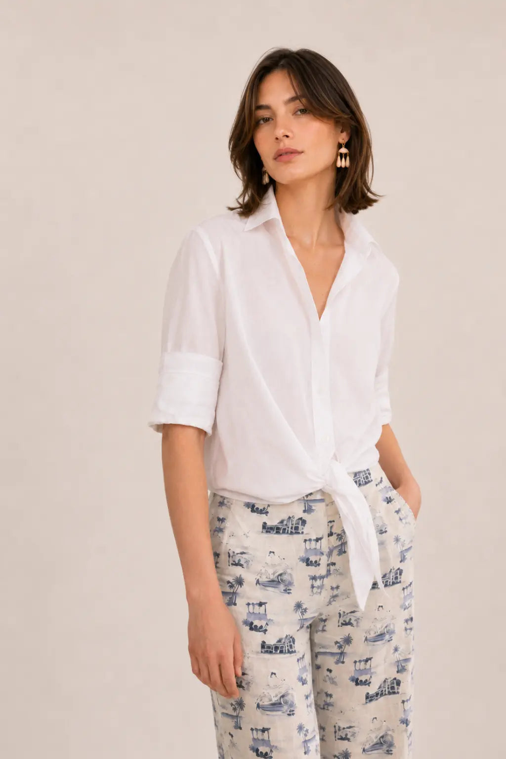 COASTAL TOILE PRINT PANTS
