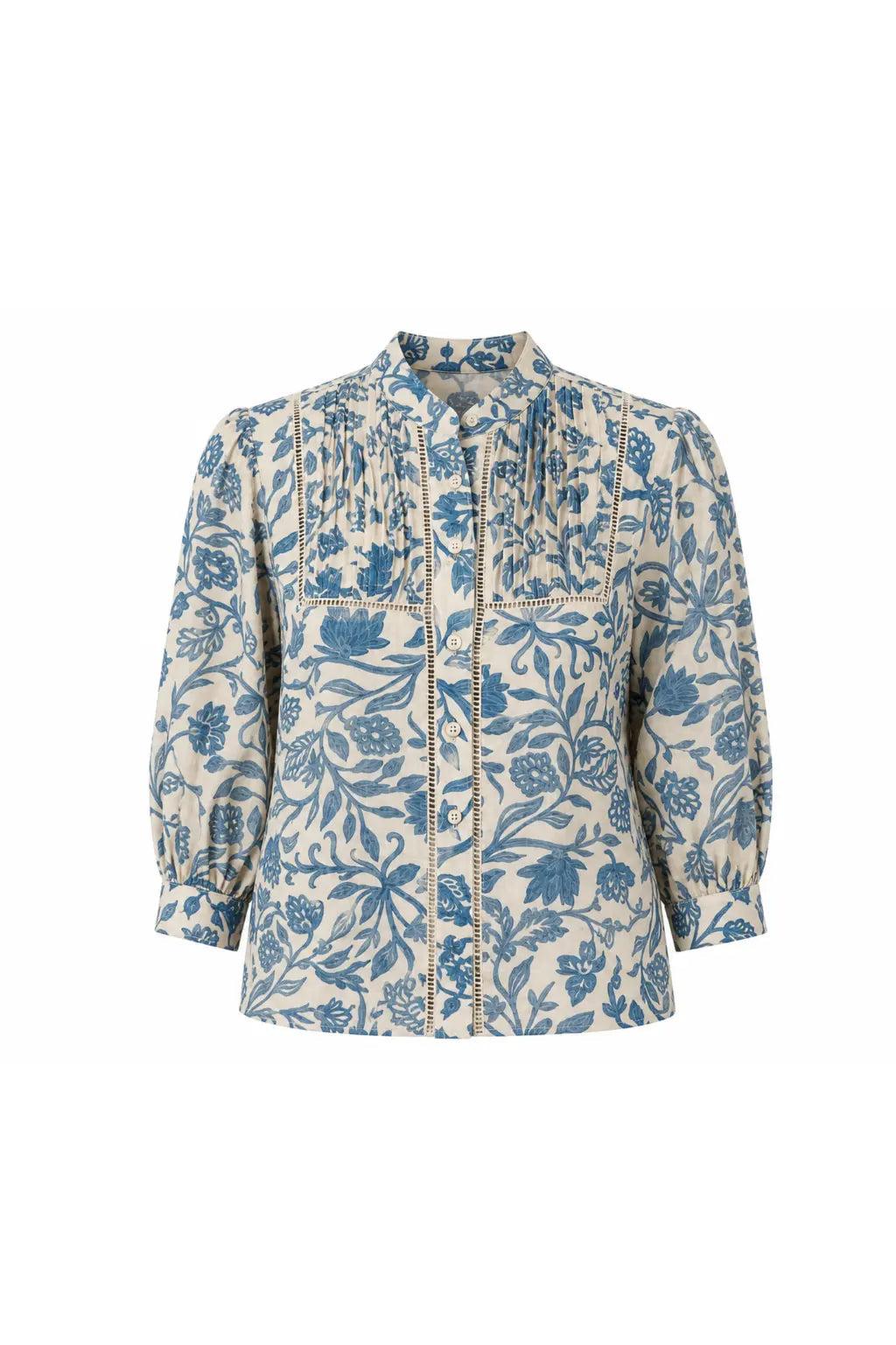 BLUE BOTANICAL RAMIE BLOUSE