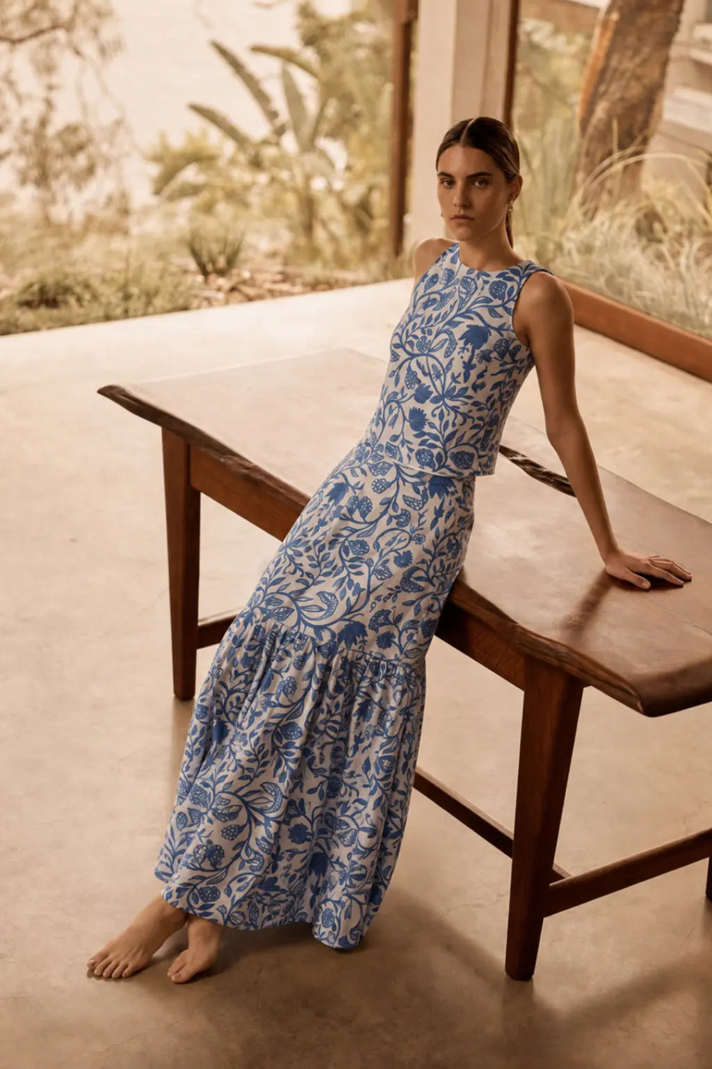 BLUE BOTANICAL MAXI SKIRT