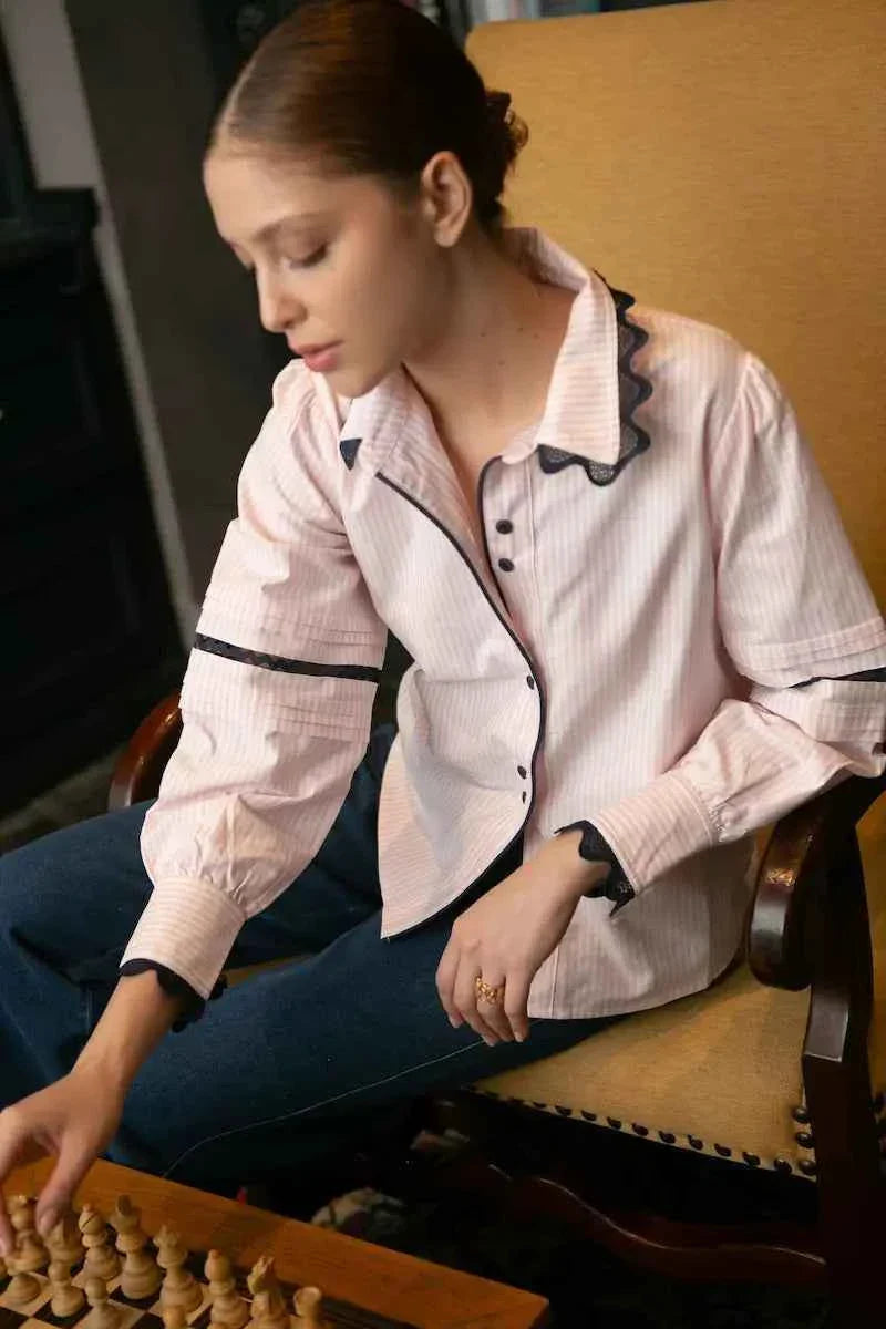 PINK STRIPE LONG SLEEVE BLOUSE